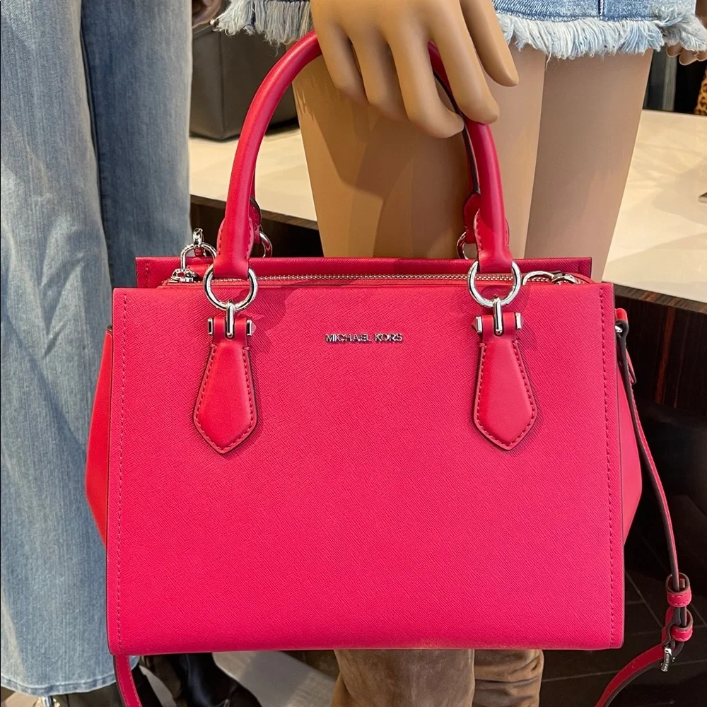 MICHAEL KORS Marilyn Medium Saffiano Leather Satchel Dark Raspberry NWT